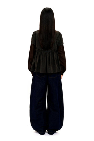 [Moromoro] Faux Two-piece Plaid Ruffled  Shirt