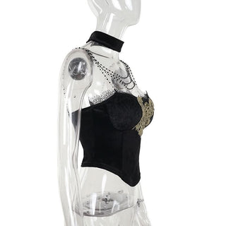 Velvet beaded lace hem cami top