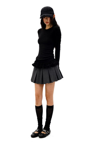 [Moromoro2] Double-layer Lace Hem T-shirt