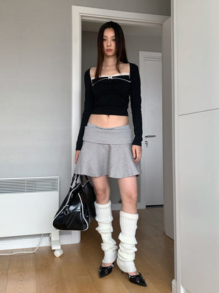 bow knot square collar lace top