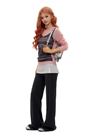[Moromoro2] Faux Two-piece Flared Skirt  Pants
