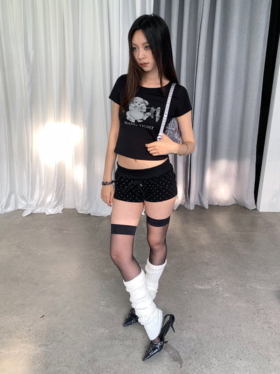 slim drawstring print shorts