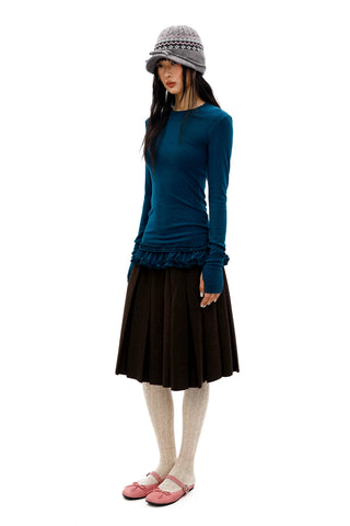 [Moromoro2] Double-layer Lace Hem T-shirt