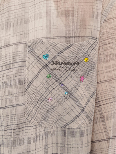 [moromoro2] Rhinestone Gradient Plaid  Overshirt