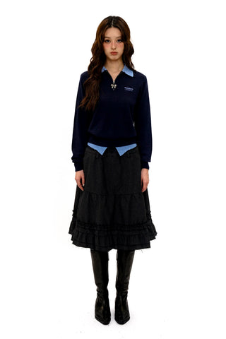 [Moromoro2] Faux Two-piece Polo Sweater