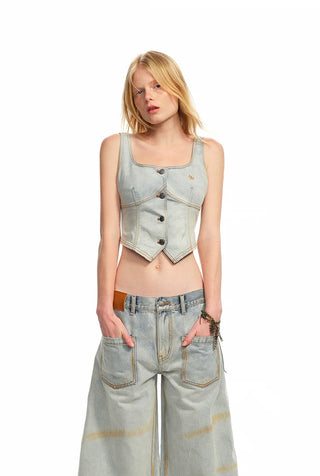 [NOTAWEAR] Ceramic Washed Stretch Denim  Vest