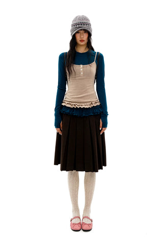 [Moromoro2] Double-layer Lace Hem T-shirt