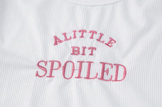 â€œSPOILEDâ€ embroidery contrast crewneck cap sleeve crop top