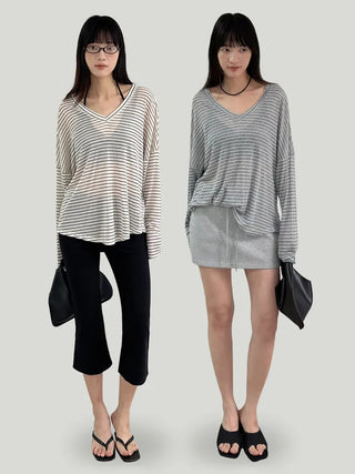 Lyocell blend striped V-neck T-shirt