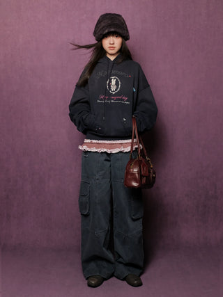 [Moromoro2] Embroidered Rabbit Hooded  Sweatshirt