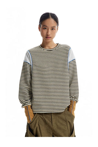 [CONP] Striped Spliced €ong-sleeve T-shirt
