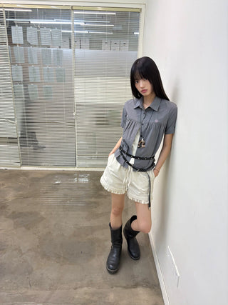 [NeverSeez] Pleated Short-Sleeve Shirt