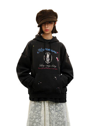 [Moromoro2] Embroidered Rabbit Hooded  Sweatshirt