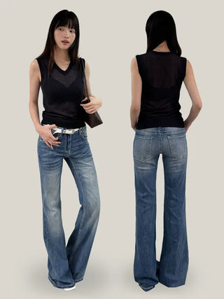 [~XL] Low-waist distressed denim pants