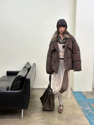 [NEVERSEEZ] Spliced Detachable Fur Collar Down Jacket