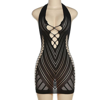 Halter fishnet hollow out backless cut out mini dress