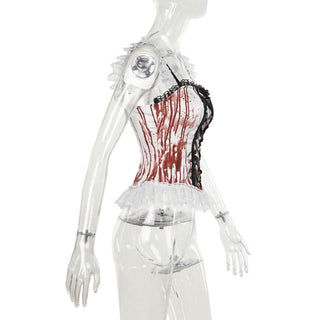 Sweetheart neck contrast lace up cami top