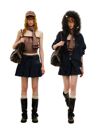 [Moromoro2] Contrast Striped Hooded Cardigan  Set