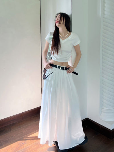 Pleated Maxi Skirt (Belt Set)