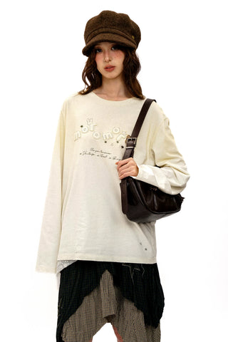 [Moromoro2] Rabbit Applique Distressed  T-shirt