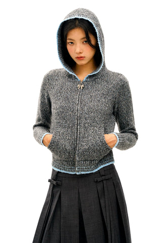 [Moromoro2] Bow Zip Hooded Cardigan