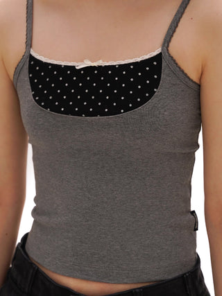 [Moromoro2] Faux Two-piece Polka Dot Lace  Camisole