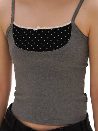 [Moromoro2] Faux Two-piece Polka Dot Lace  Camisole