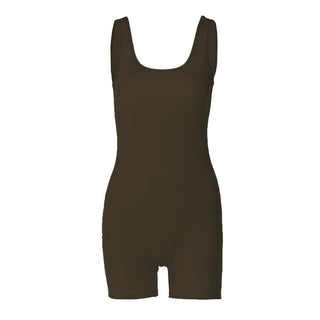 Ribbed sleeveless u neck solid romper