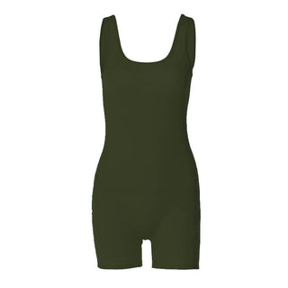 Ribbed sleeveless u neck solid romper