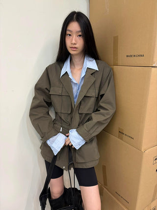 [NeverSeez] Washed Lapel Workwear Jacket