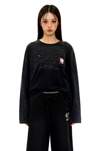 [Moromoro2] Rabbit Applique Distressed  T-shirt