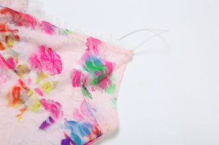 V neck lace flower print cami mini dress