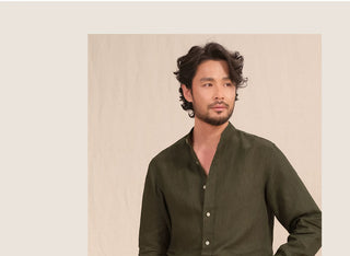 [CULTUM] Linen Stand Collar Shirt