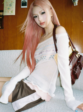 [Moromoro2] Fair Isle Faux Two-piece Top