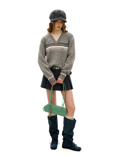 [Moromoro2] Fair Isle Faux Two-piece  Sweater