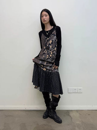 [NeverSeez] Crescent Dot Patchwork Sling Dress
