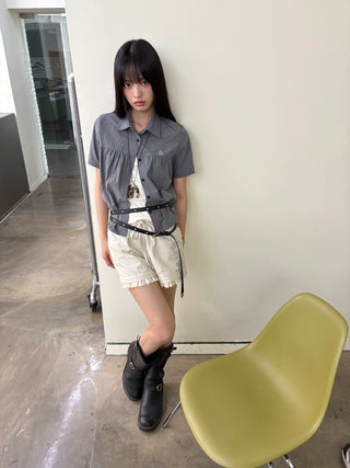 [NeverSeez] Pleated Short-Sleeve Shirt