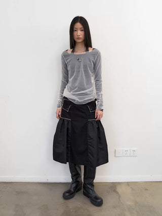 [NEVERSEEZ] Flap Pocket Workwear Skirt