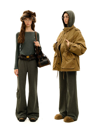 [Moromoro2] Hemp Stripe Fleece Hooded Set