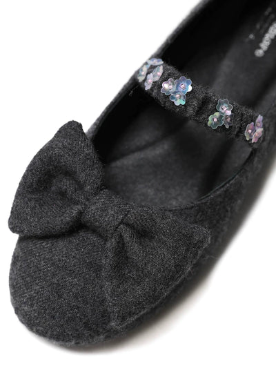 [Moromoro2] Flower Sequin Bow Wool Ballet  Flats