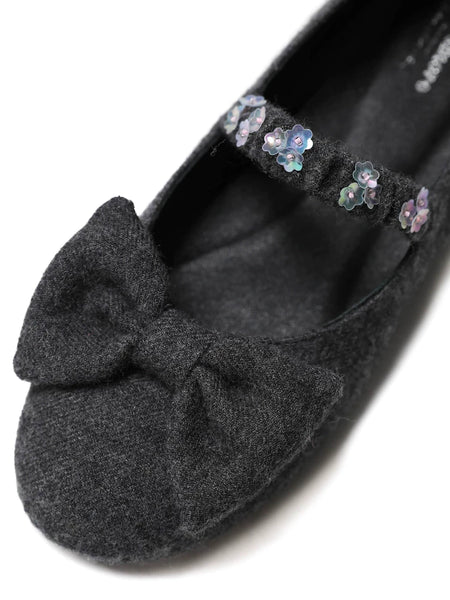 [Moromoro2] Flower Sequin Bow Wool Ballet  Flats