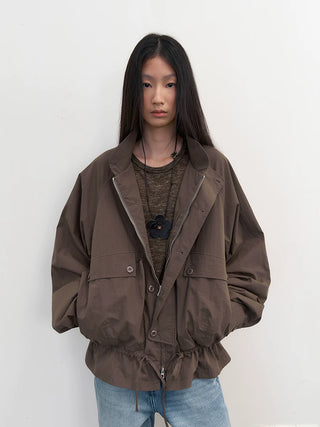 [NeverSeez] Stand Collar Drawstring Jacket