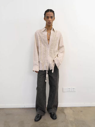 [NeverSeez] Textured Straight-leg Jeans