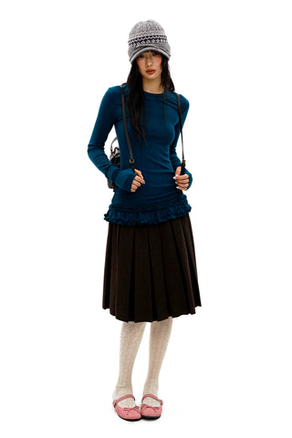 [Moromoro2] Double-layer Lace Hem T-shirt