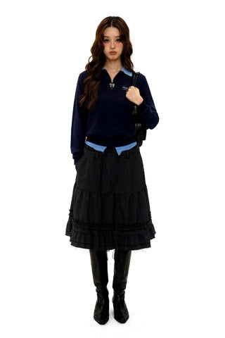 [Moromoro2] Faux Two-piece Polo Sweater