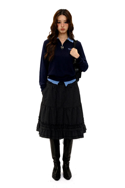 [Moromoro2] Faux Two-piece Polo Sweater