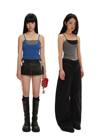 [Moromoro2] Faux Two-piece Polka Dot Lace  Camisole