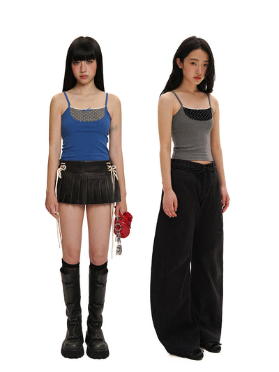 [Moromoro2] Faux Two-piece Polka Dot Lace  Camisole