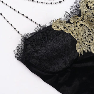 Velvet beaded lace hem cami top