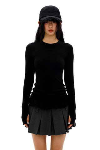 [Moromoro2] Double-layer Lace Hem T-shirt